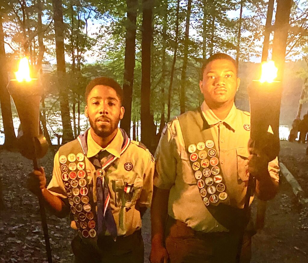 Two Scouts at cross over ceremony